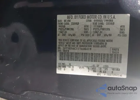 2001 Ford Ranger Xl/Xlt from USA, damaged, VIN 1FTYR10C11TA00419
